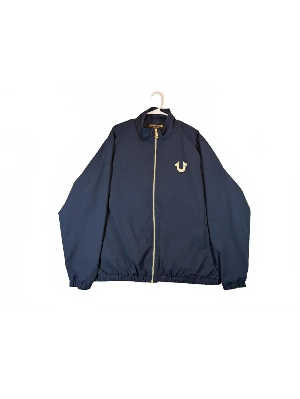 True Religion World Tour Navy Full Zip Logo Track Windbreaker Jacket Mens Large